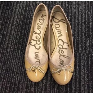 Sam Edelman nude gold stacked block heel ballet